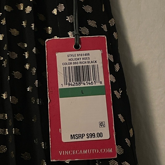 Vince Camuto Pleated Chiffon Foil Dot Midi Skirt - Size L, Black with Gold Dots - Picture 6 of 7